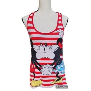 Disney Mickie & Minnie Kissing Racer Back Tank Top Size Medium Red